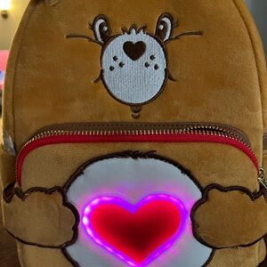 Care Bears Brown Plush Backpack with Heart Light Loungefly NWT